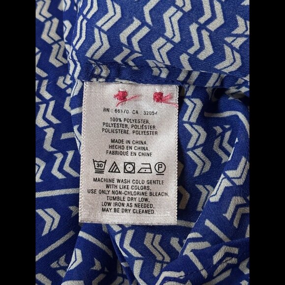 HD in Paris Blouse US 0 Womens Anthropologie Blue Geometric Henley Roll Blouse - Picture 7 of 8